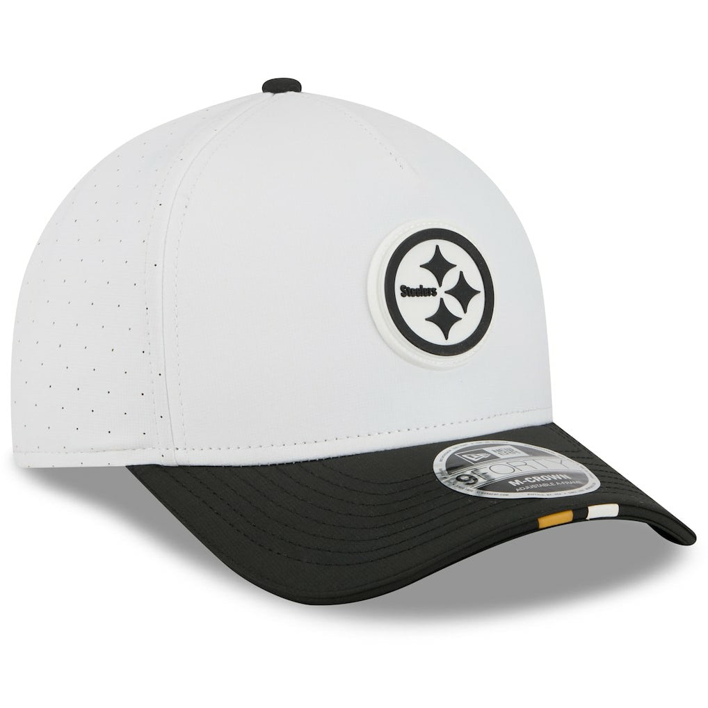 Pittsburgh Steelers New Era Youth 2025 NFL Training Camp A-Frame 9FORTY Adjustable Hat White/Black | NFL