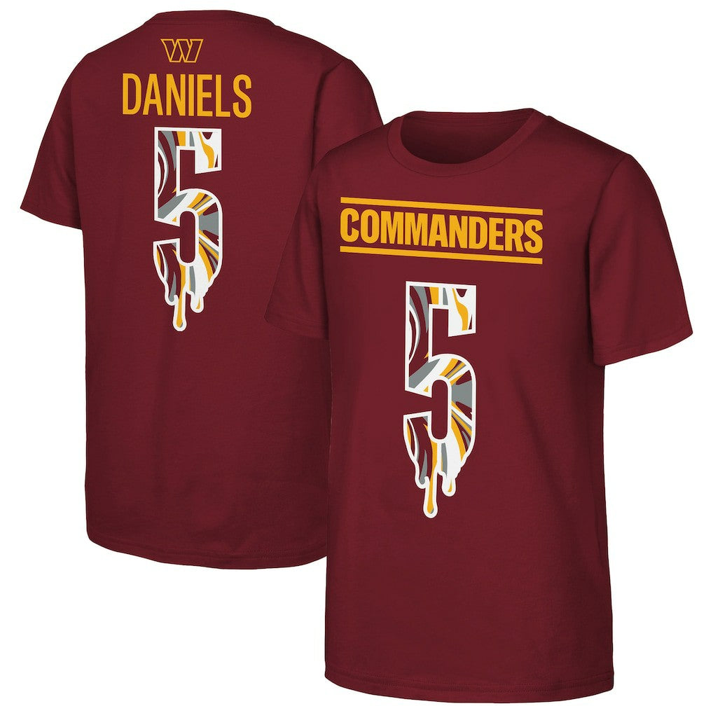 Jayden Daniels Washington Commanders Outerstuff Youth Mainliner Drip Player Name & Number T-Shirt Burgundy | NFL