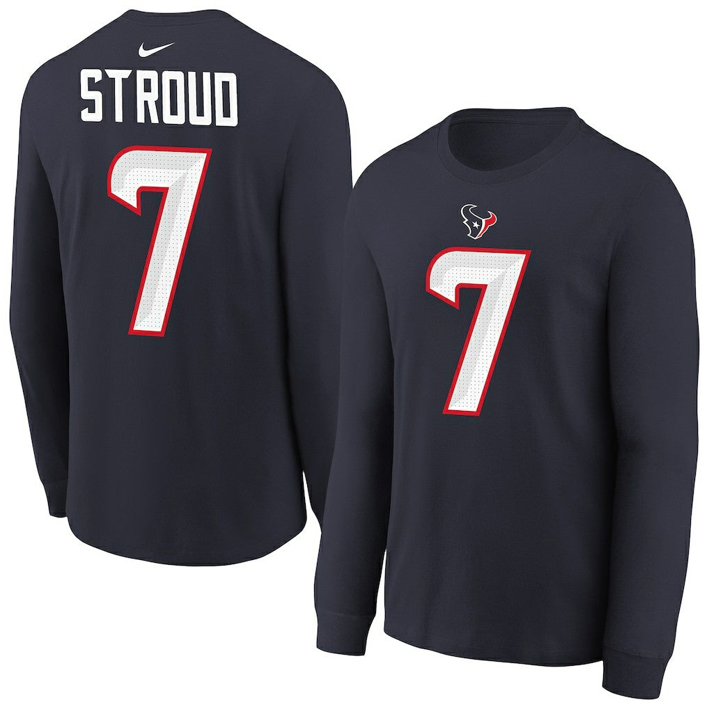C.J. Stroud Houston Texans Youth Player Name & Number Long Sleeve T-Shirt Navy | Nike for Sale