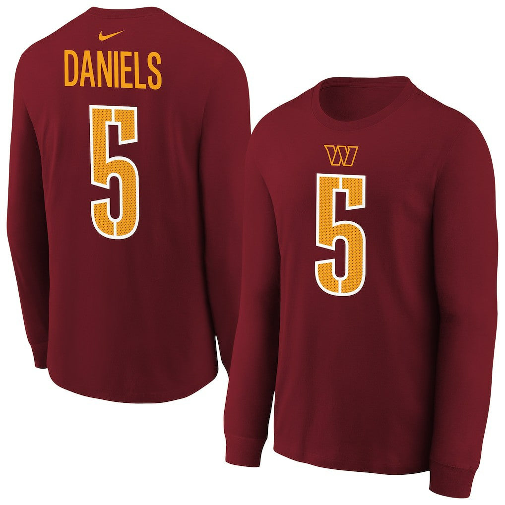 Jayden Daniels Washington Commanders Youth Player Name & Number Long Sleeve T-Shirt Burgundy | Nike for Sale