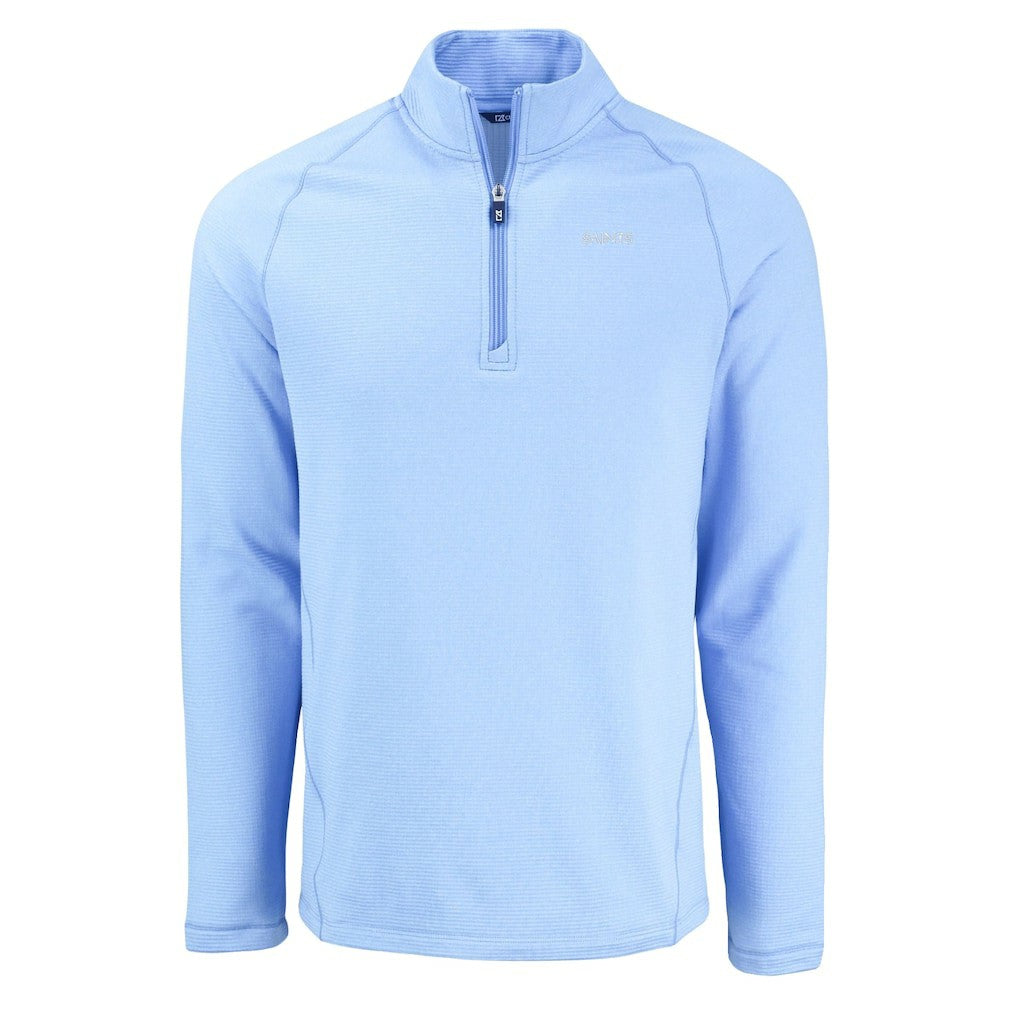 New Orleans Saints Cutter & Buck Peshastin Eco Fleece Recycled Raglan Quarter-Zip Top Powder Blue | NFL