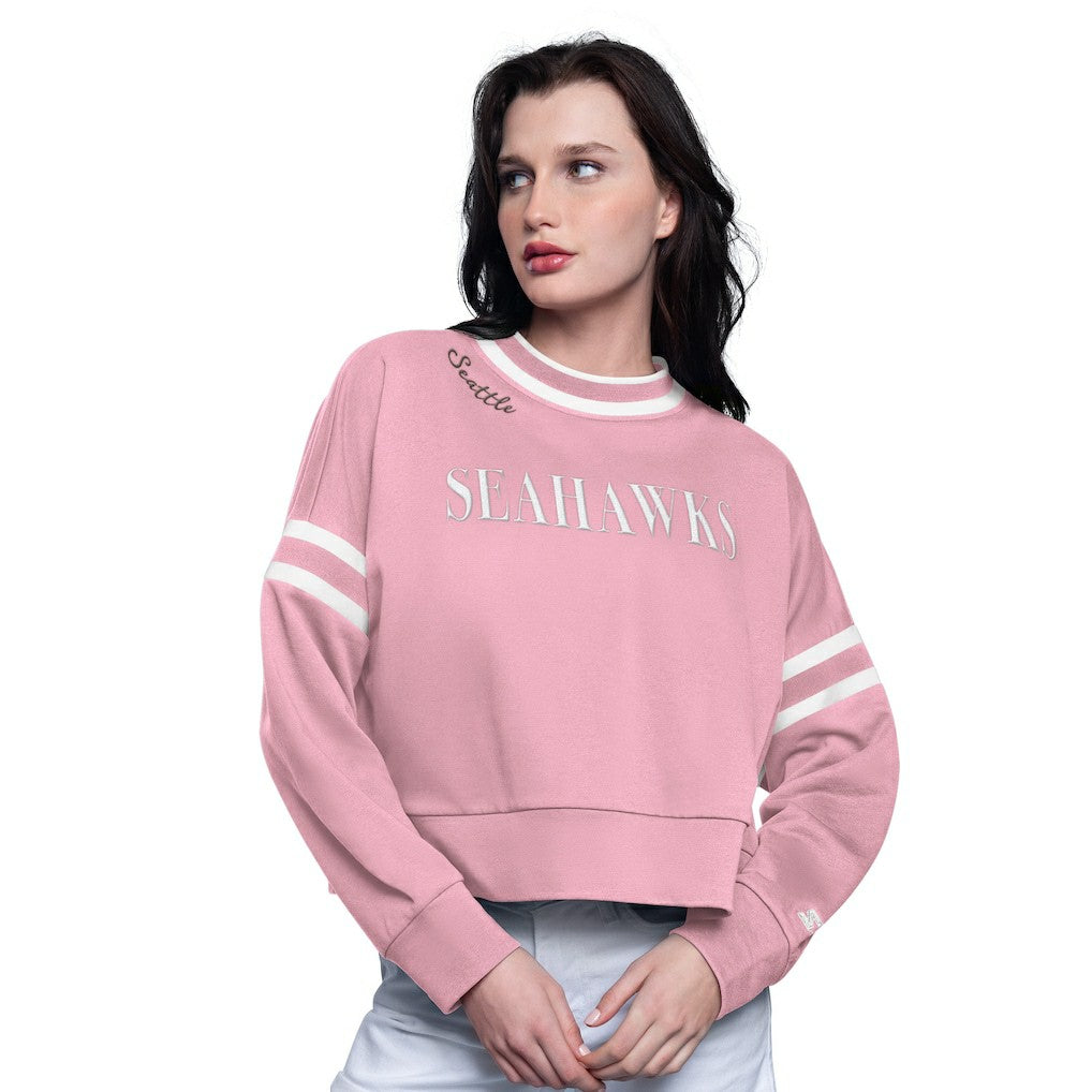 Seattle Seahawks Starter Women's Power Play Cropped Pullover Sweatshirt Pink | NFL