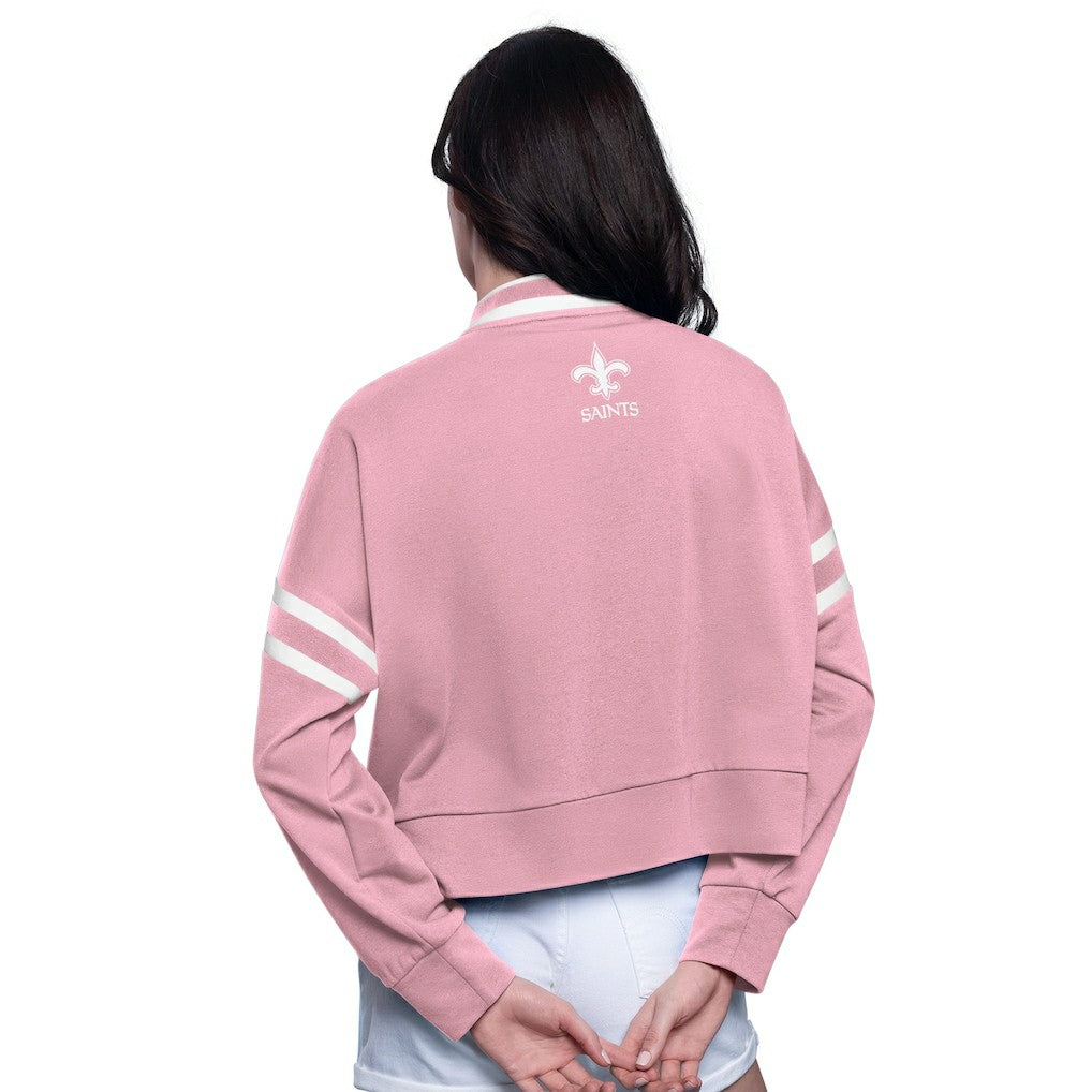 New Orleans Saints Starter Women's Power Play Cropped Pullover Sweatshirt Pink | NFL
