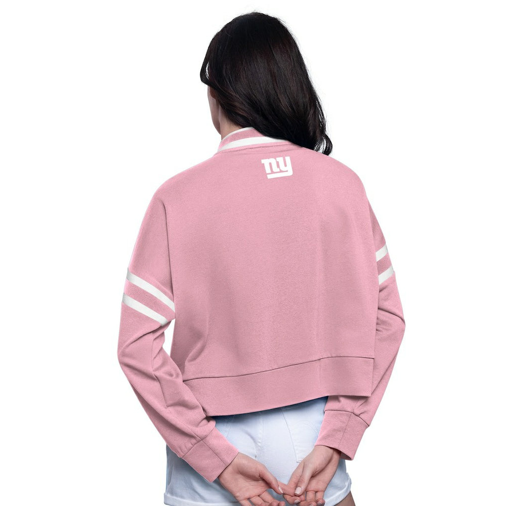 New York Giants Starter Women's Power Play Cropped Pullover Sweatshirt Pink | NFL