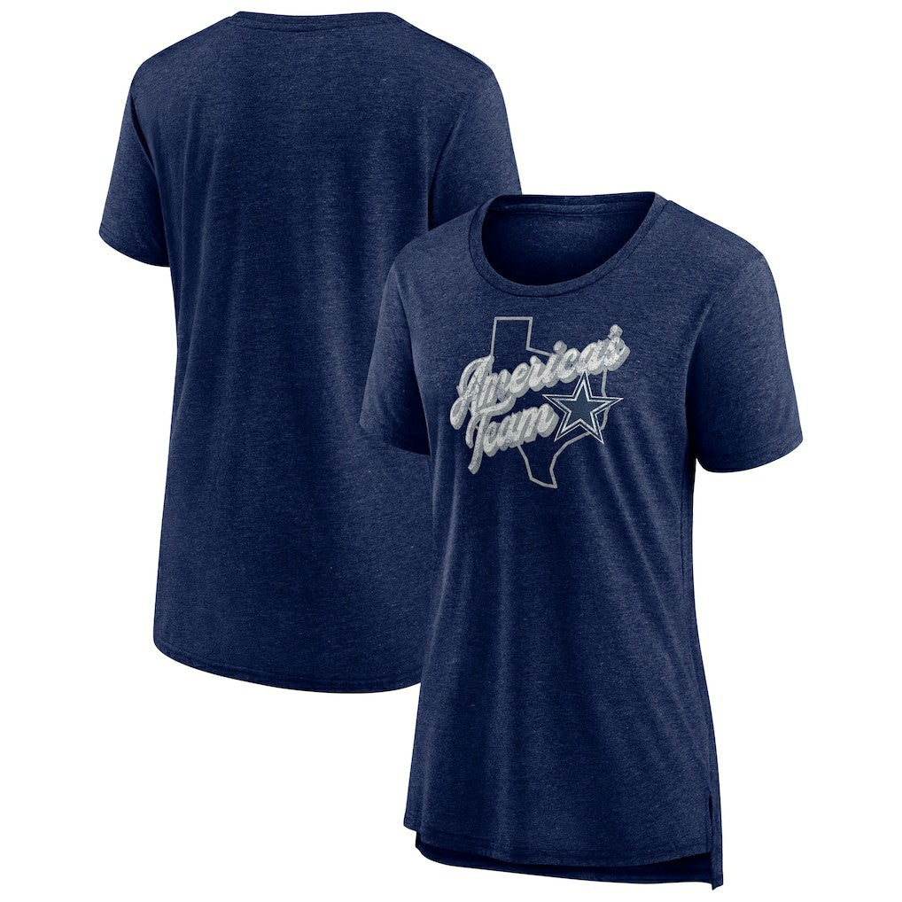 Dallas Cowboys Women's First Down Distressed Tri-Blend T-Shirt Navy | NFL