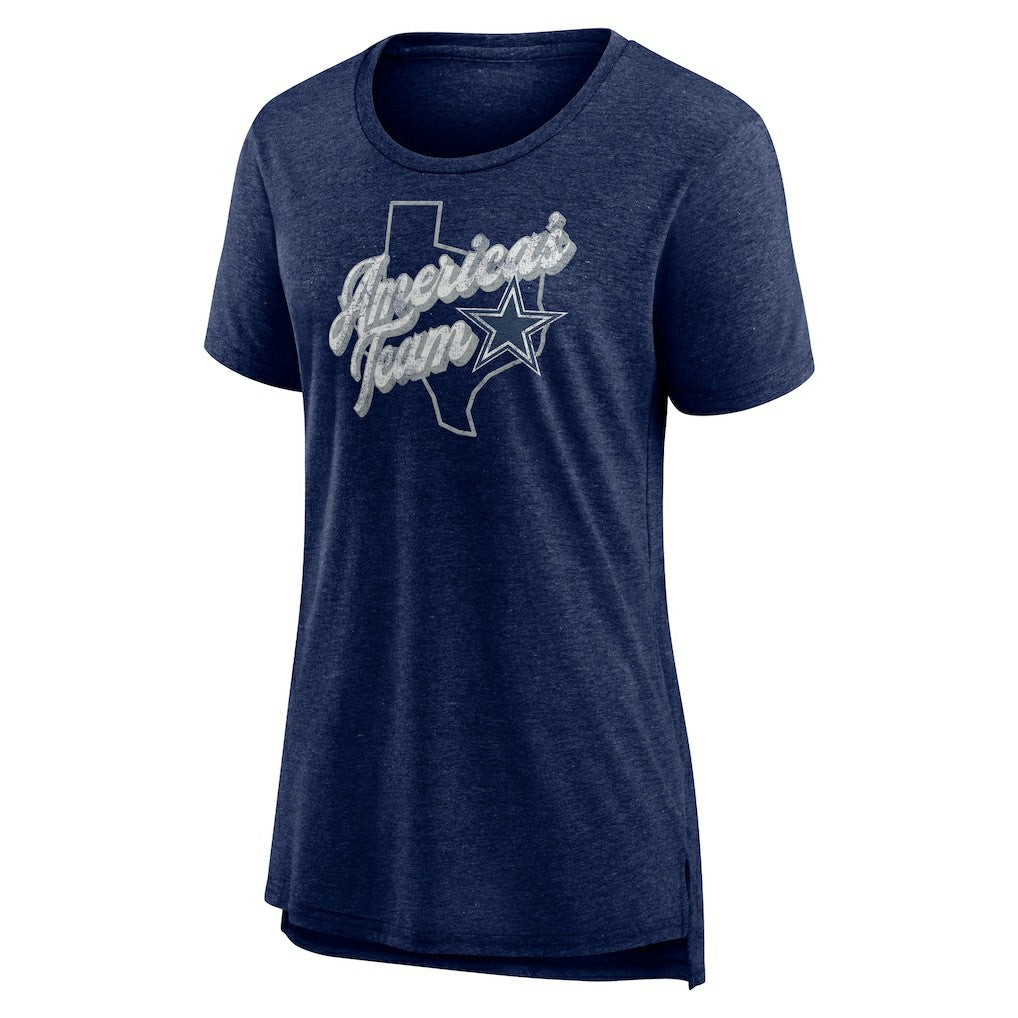 Dallas Cowboys Women's First Down Distressed Tri-Blend T-Shirt Navy | NFL