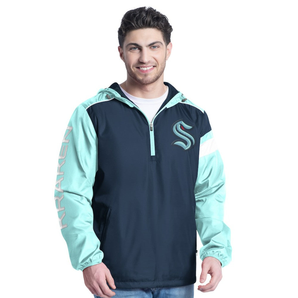 Seattle Kraken G-III Sports by Carl Banks Lateral Half-Zip Hoodie Jacket - Deep Sea Blue/Light Blue - NHL