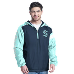 Seattle Kraken G-III Sports by Carl Banks Lateral Half-Zip Hoodie Jacket - Deep Sea Blue/Light Blue - NHL