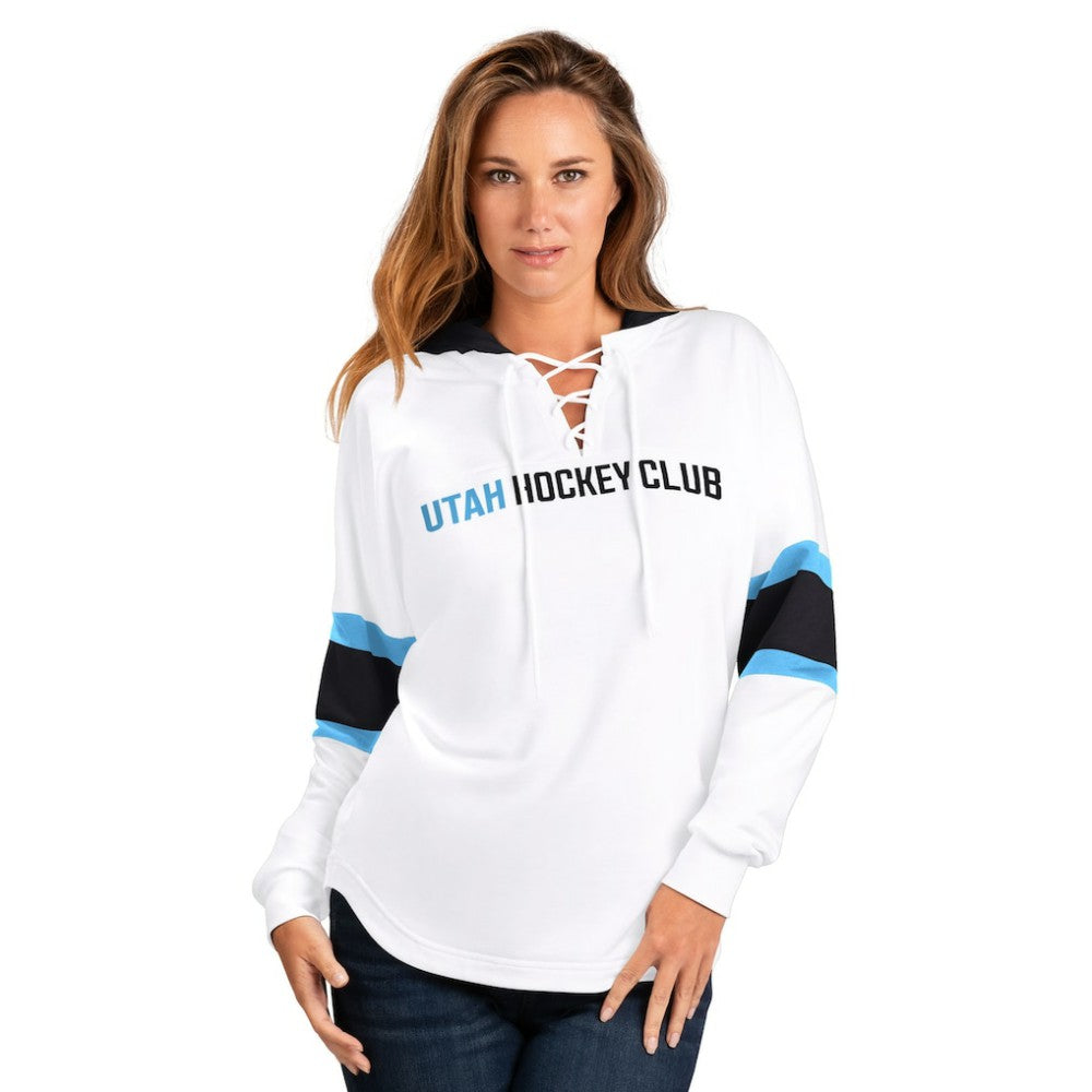 Utah Mammoth G-III 4Her by Carl Banks Women's Goal Zone Long Sleeve Lace-Up Hoodie T-Shirt - White - NHL