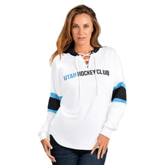 Utah Mammoth G-III 4Her by Carl Banks Women's Goal Zone Long Sleeve Lace-Up Hoodie T-Shirt - White - NHL
