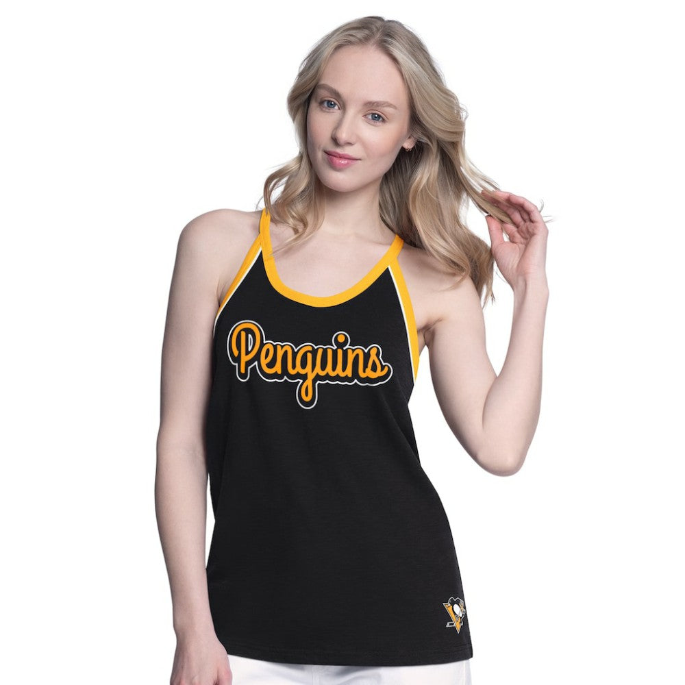 Pittsburgh Penguins G-III 4Her by Carl Banks Women's Curveball Racerback Scoop Neck Slub Tank Top - Black - NHL