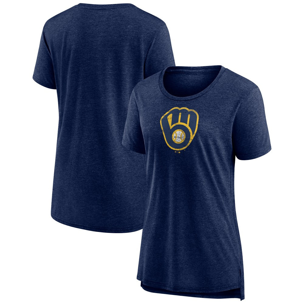 Milwaukee Brewers Women's Weathered Official Logo Tri-Blend T-Shirt - MLB