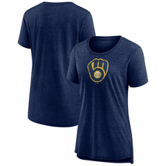 Milwaukee Brewers Women's Weathered Official Logo Tri-Blend T-Shirt - MLB