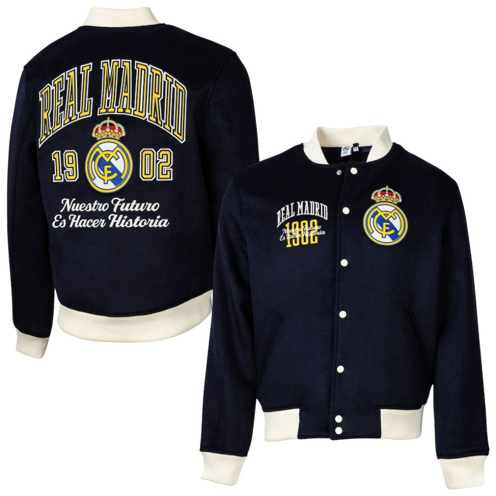 Real Madrid Sport Design Sweden Free Kick Wool Varsity Jacket Navy - FIFA World CUP