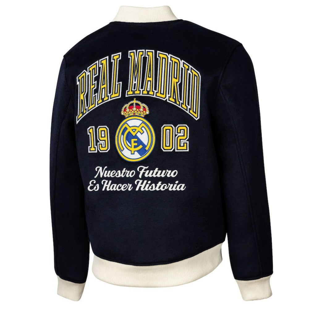 Real Madrid Sport Design Sweden Free Kick Wool Varsity Jacket Navy - FIFA World CUP