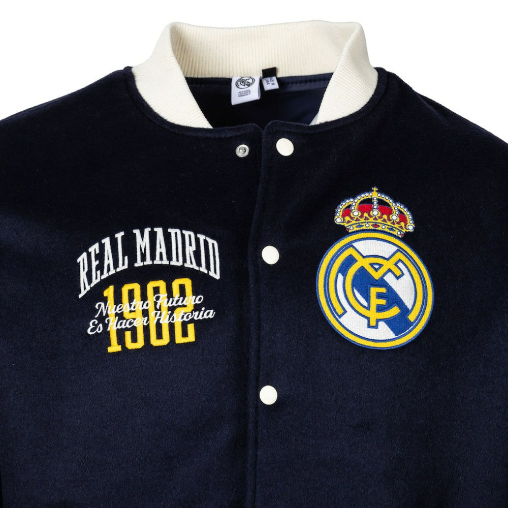 Real Madrid Sport Design Sweden Free Kick Wool Varsity Jacket Navy - FIFA World CUP
