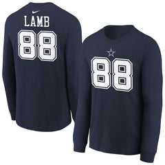 CeeDee Lamb Dallas Cowboys Youth Player Name & Number Long Sleeve T-Shirt Navy | Nike for Sale