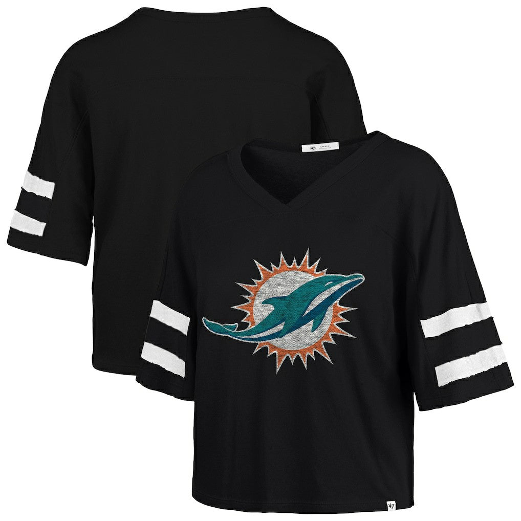 Miami Dolphins '47 Women's Premier Scout Cropped V-Neck T-Shirt Black | 47 brand