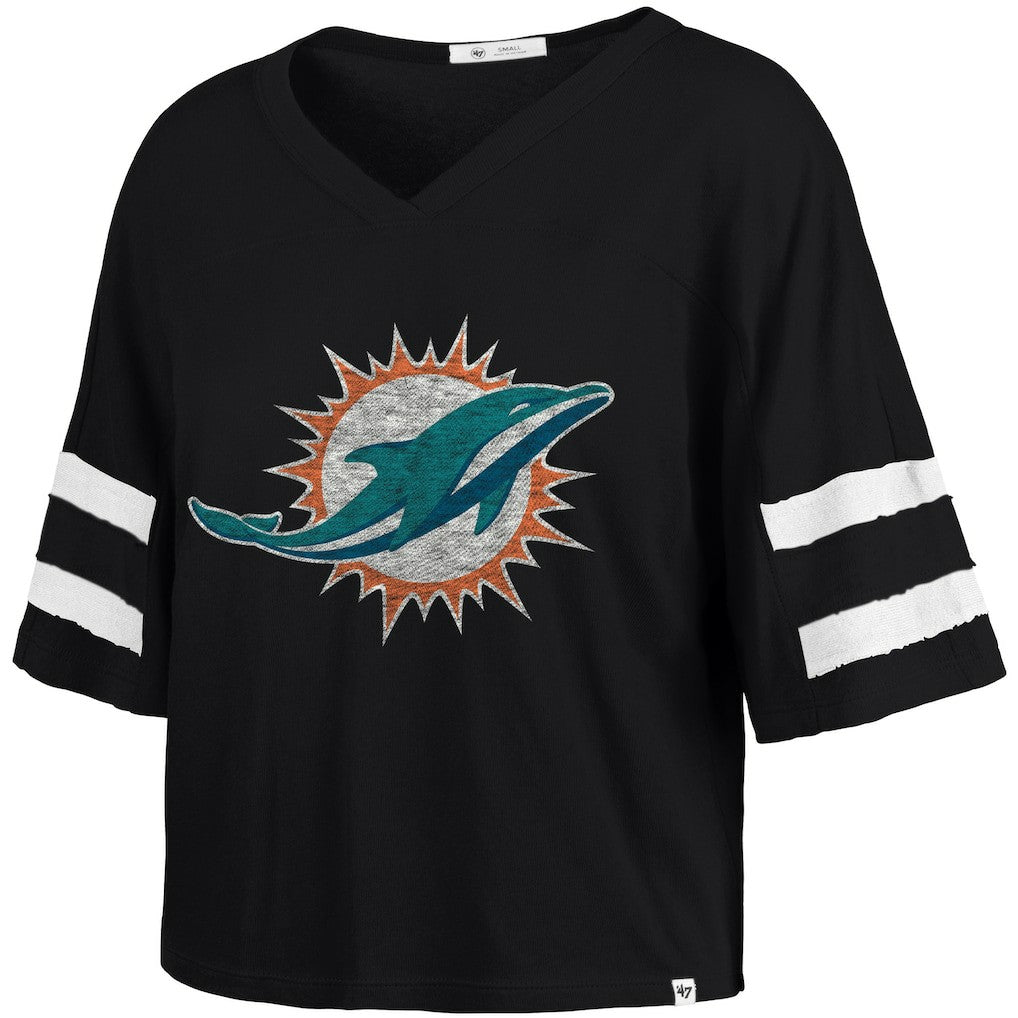 Miami Dolphins '47 Women's Premier Scout Cropped V-Neck T-Shirt Black | 47 brand