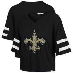 New Orleans Saints '47 Women's Premier Scout Cropped V-Neck T-Shirt Black | 47 brand