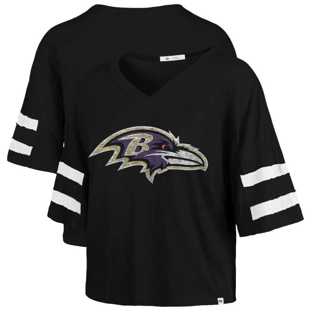 Baltimore Ravens '47 Women's Premier Scout Cropped V-Neck T-Shirt Black | 47 brand