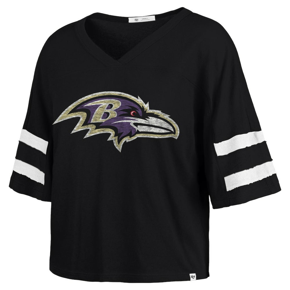 Baltimore Ravens '47 Women's Premier Scout Cropped V-Neck T-Shirt Black | 47 brand