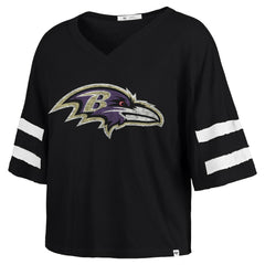Baltimore Ravens '47 Women's Premier Scout Cropped V-Neck T-Shirt Black | 47 brand