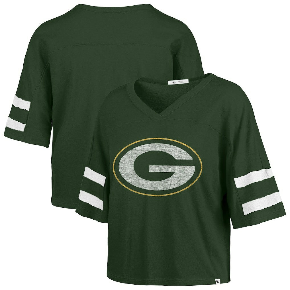Green Bay Packers '47 Women's Premier Scout Cropped V-Neck T-Shirt Green | 47 brand