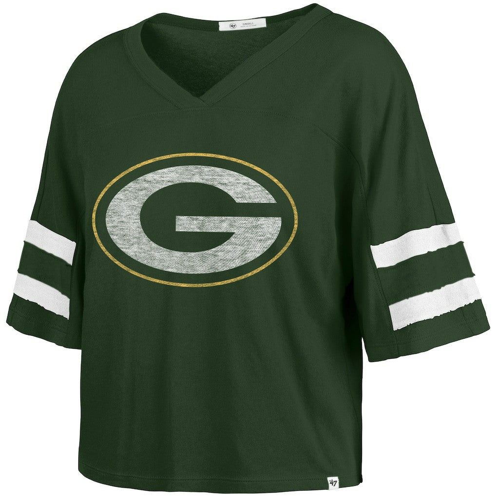 Green Bay Packers '47 Women's Premier Scout Cropped V-Neck T-Shirt Green | 47 brand