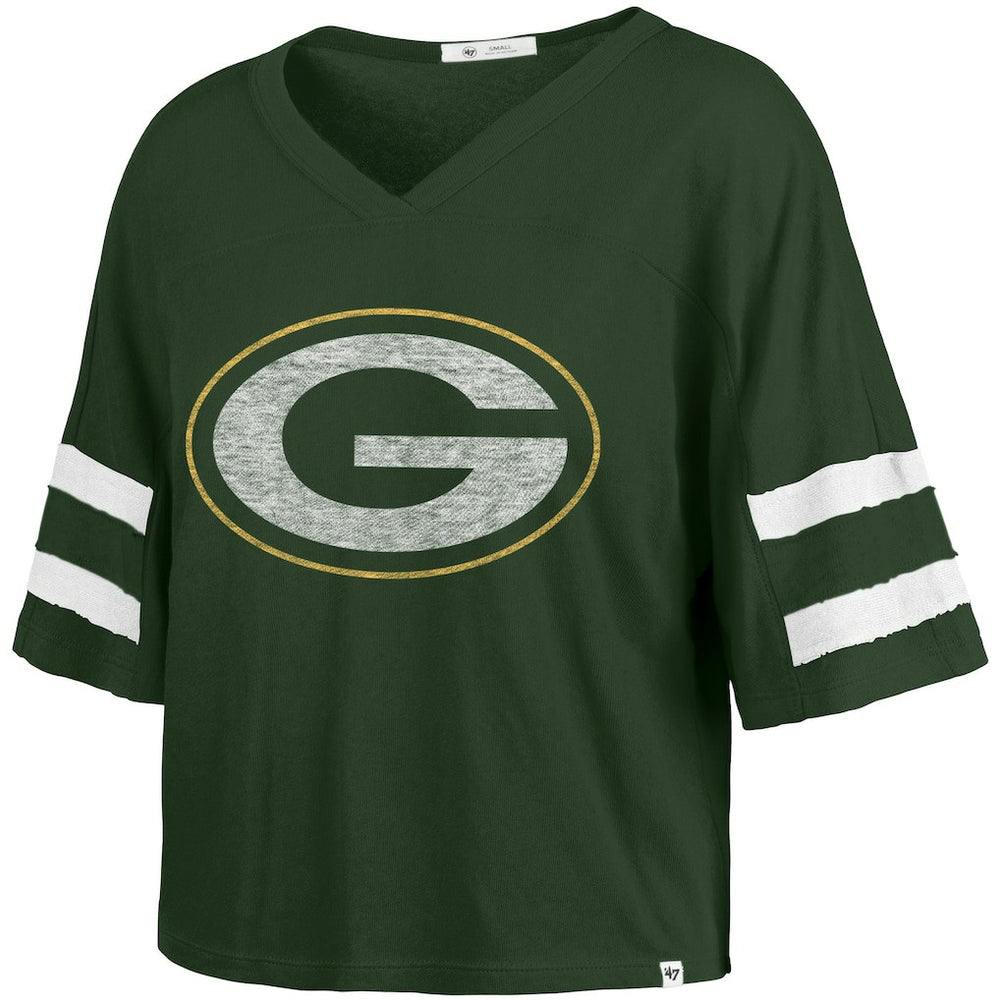 Green Bay Packers '47 Women's Premier Scout Cropped V-Neck T-Shirt Green | 47 brand