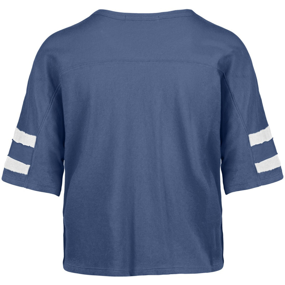 Detroit Lions '47 Women's Premier Scout Cropped V-Neck T-Shirt Blue | 47 brand