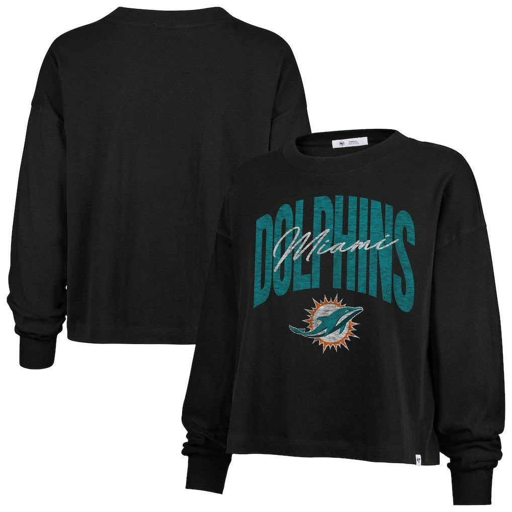 Miami Dolphins '47 Women's Muse Sydney Long Sleeve Cropped T-Shirt Black | 47 brand