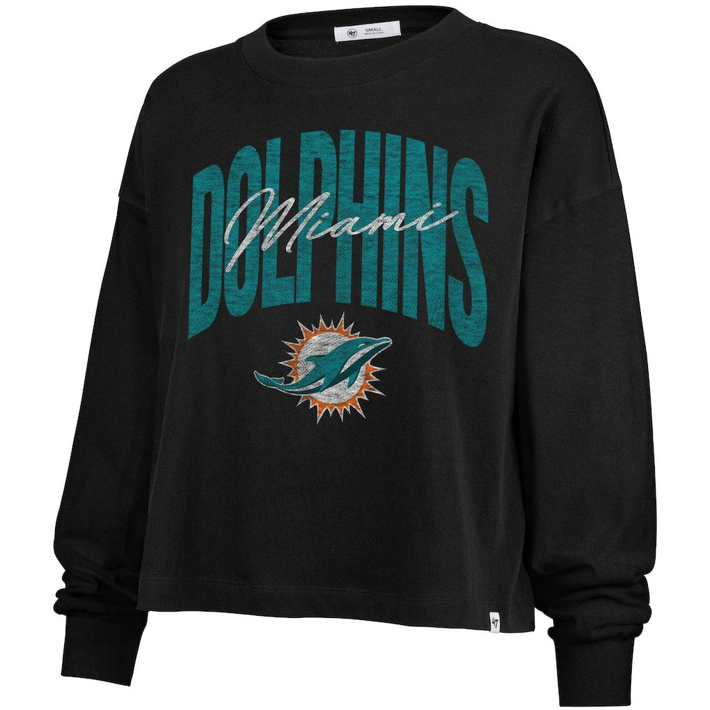 Miami Dolphins '47 Women's Muse Sydney Long Sleeve Cropped T-Shirt Black | 47 brand