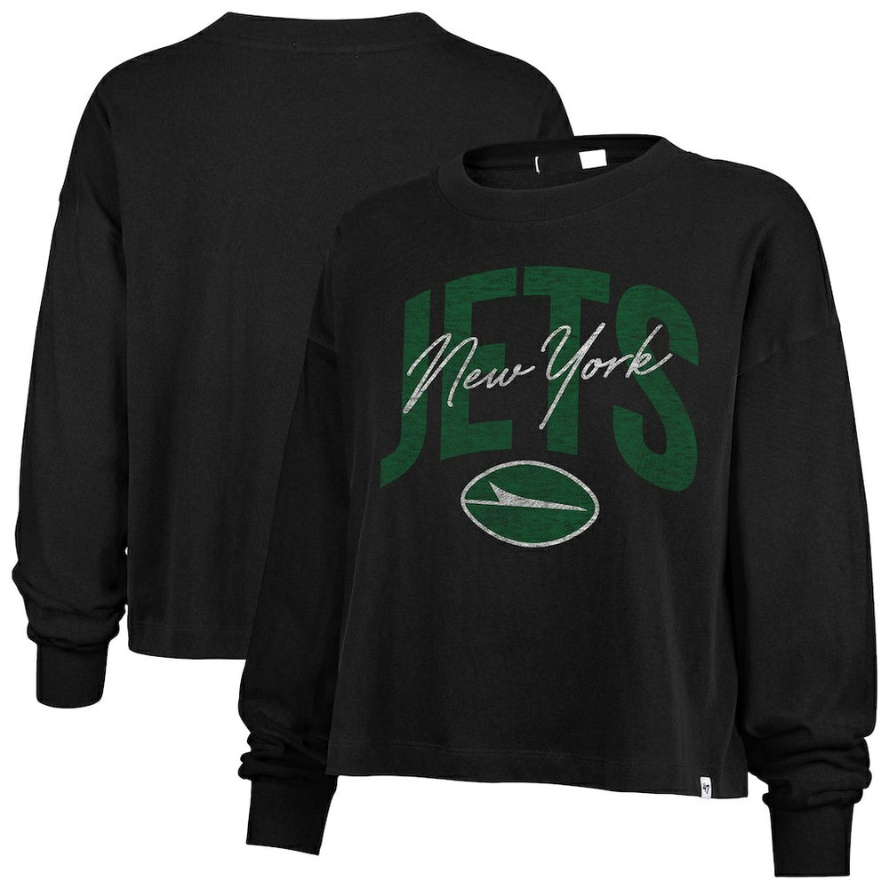 New York Jets '47 Women's Muse Sydney Long Sleeve Cropped T-Shirt Black | 47 brand