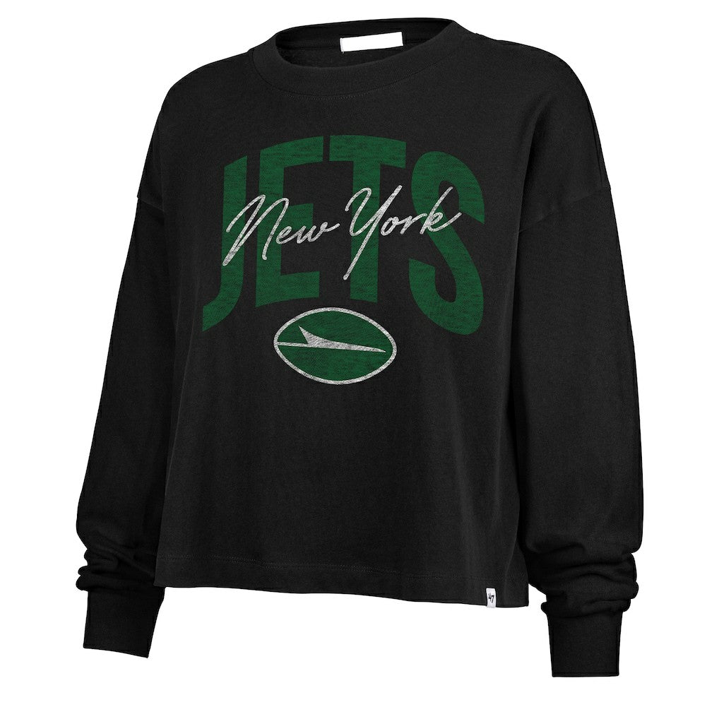 New York Jets '47 Women's Muse Sydney Long Sleeve Cropped T-Shirt Black | 47 brand