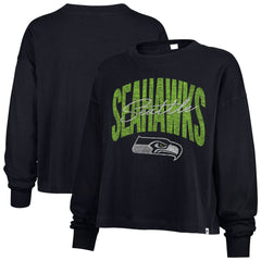 Seattle Seahawks '47 Women's Muse Sydney Long Sleeve Cropped T-Shirt College Navy | 47 brand