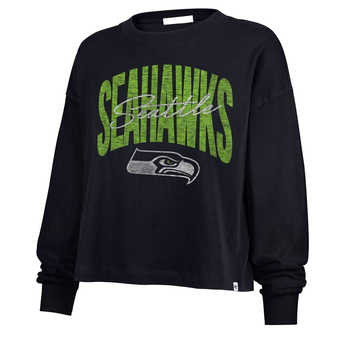 Seattle Seahawks '47 Women's Muse Sydney Long Sleeve Cropped T-Shirt College Navy | 47 brand