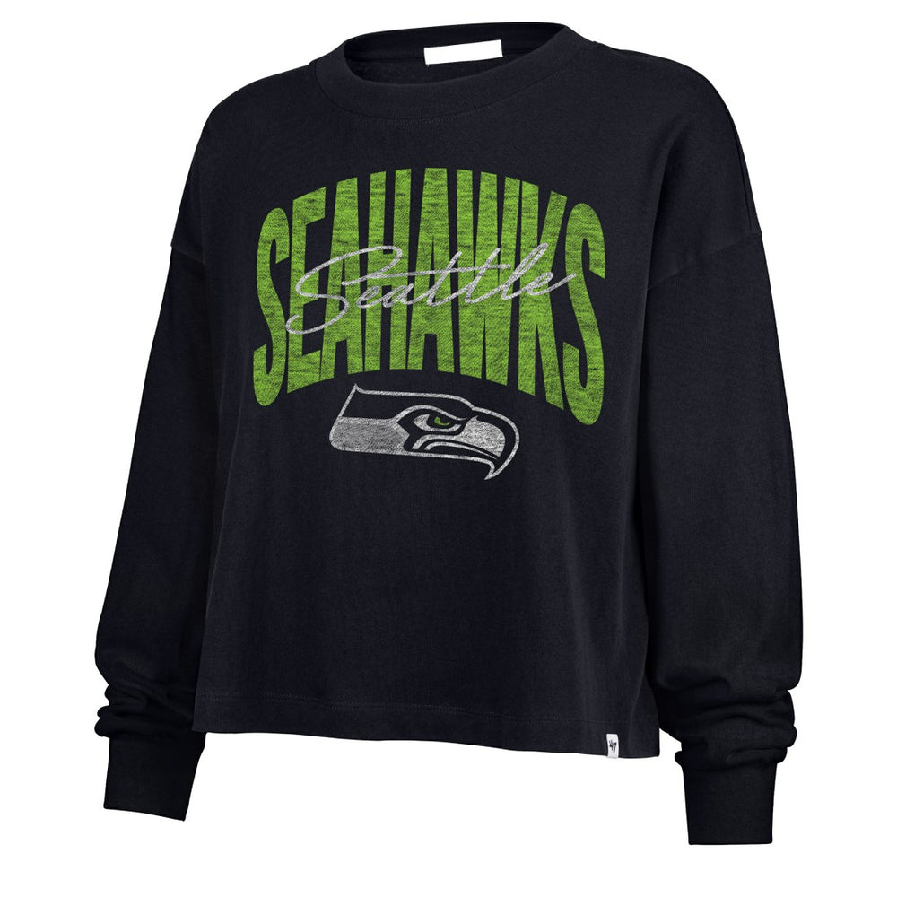 Seattle Seahawks '47 Women's Muse Sydney Long Sleeve Cropped T-Shirt College Navy | 47 brand