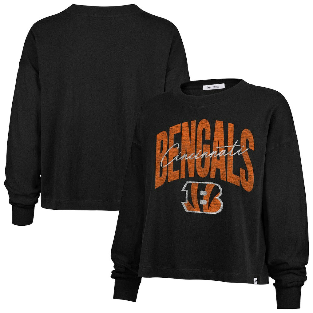 Cincinnati Bengals '47 Women's Muse Sydney Long Sleeve Cropped T-Shirt Black | 47 brand