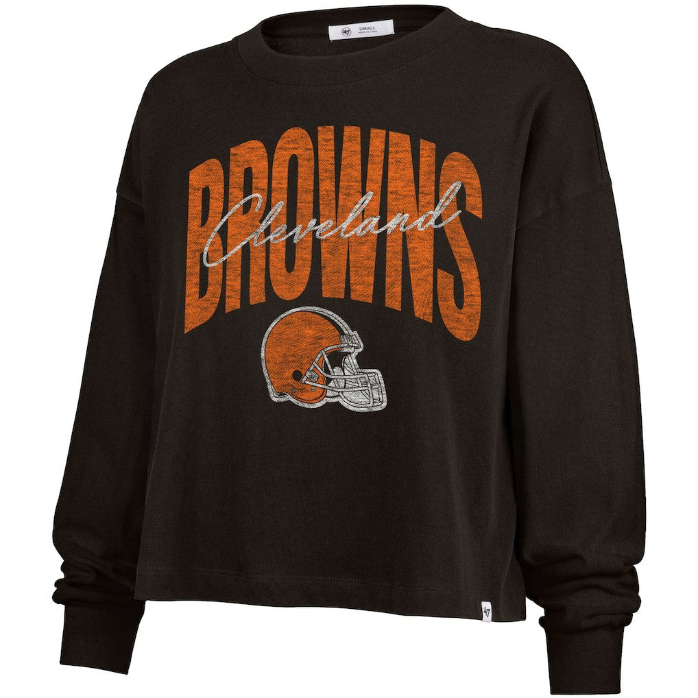 Cleveland Browns '47 Women's Muse Sydney Long Sleeve Cropped T-Shirt Brown | 47 brand
