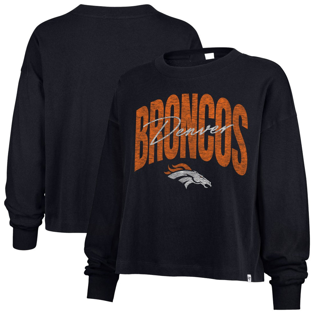 Denver Broncos '47 Women's Muse Sydney Long Sleeve Cropped T-Shirt Navy | 47 brand