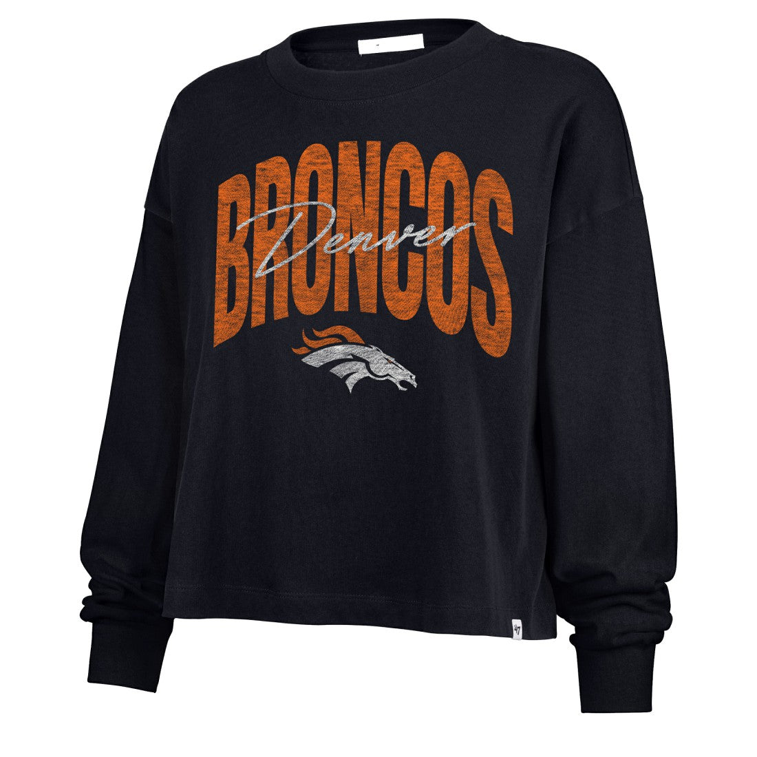Denver Broncos '47 Women's Muse Sydney Long Sleeve Cropped T-Shirt Navy | 47 brand