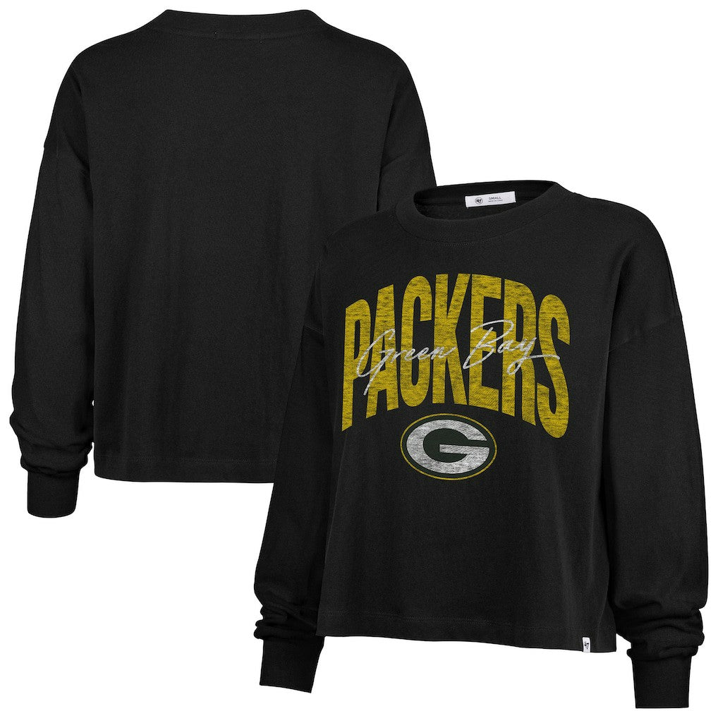 Green Bay Packers '47 Women's Muse Sydney Long Sleeve Cropped T-Shirt Black | 47 brand