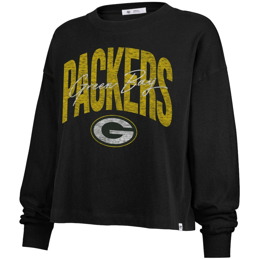 Green Bay Packers '47 Women's Muse Sydney Long Sleeve Cropped T-Shirt Black | 47 brand