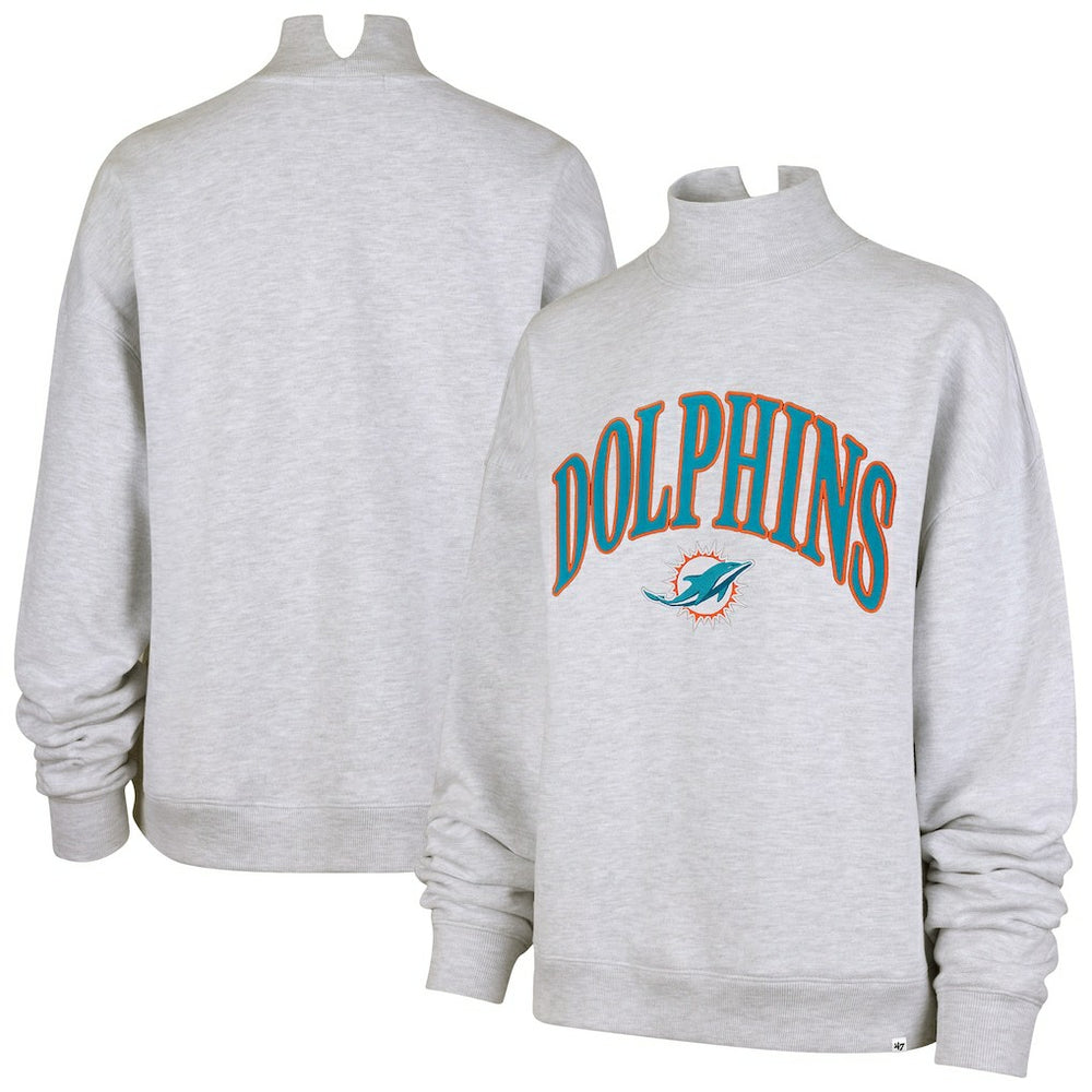 Miami Dolphins '47 Women's Vantage Mock Neck Pullover Sweatshirt Heather Gray | 47 brand