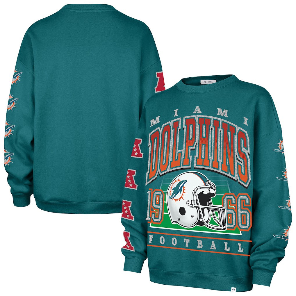 Miami Dolphins '47 Women's Go Big Oversized Pullover Sweatshirt Aqua | 47 brand