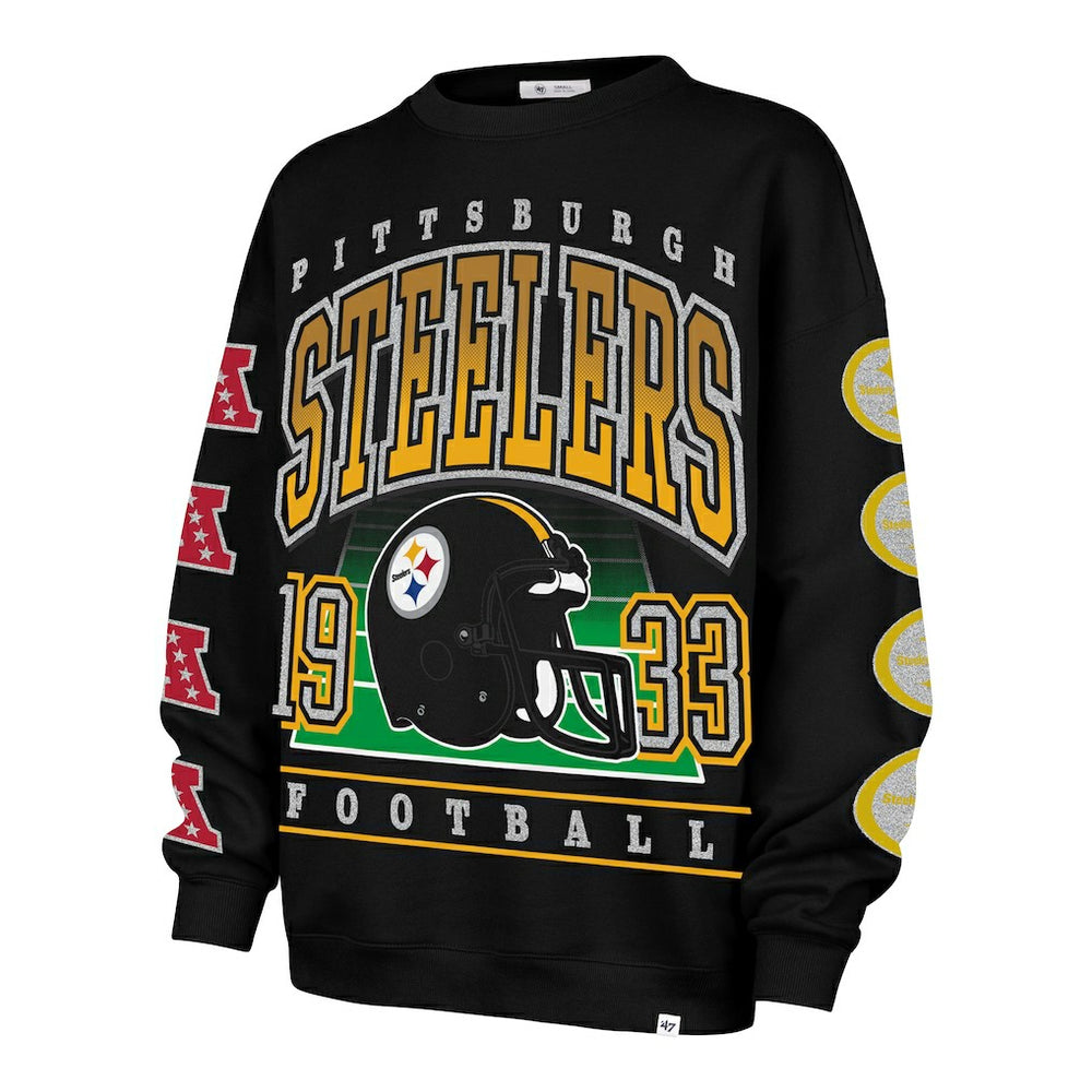 Pittsburgh Steelers '47 Women's Go Big Oversized Pullover Sweatshirt Black | 47 brand