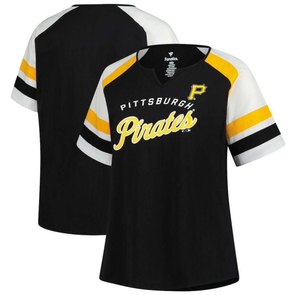 Pittsburgh Pirates Profile Women's Plus Sized Arched Notch Neck T-Shirt - MLB