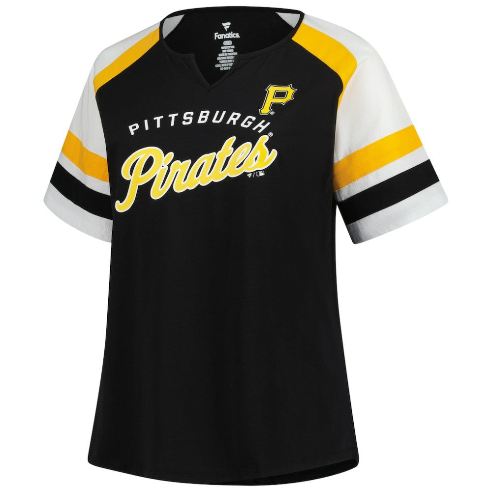 Pittsburgh Pirates Profile Women's Plus Sized Arched Notch Neck T-Shirt - MLB