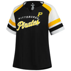 Pittsburgh Pirates Profile Women's Plus Sized Arched Notch Neck T-Shirt - MLB